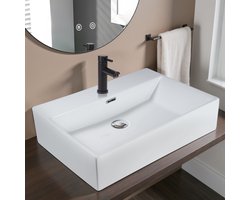 NETTLIFE Wastafel - 51 × 42 × 15cm - wasbak voor badkamer en toilet - Keramiek - spoelbak - waskom - met overloop - Badkamerwastafel - Modern kraangat Handspoelbak - voor gastentoilet - Wit