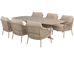 Nevada Sardinia barrel low dining tuinset 7 delig 250x105xH69 keramiek sabia panna latte 4 Seasons Outdoor