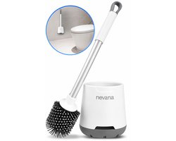Nevana Luxe Toiletborstel met Houder - WC borstel - Siliconen - WC reiniger - Sneldrogend, hygiënisch en Antibacteriële werking - inclusief geurvreters - Wit