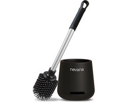 Nevana Luxe Toiletborstel met Houder - WC borstel - Siliconen - WC reiniger - Sneldrogend, hygiënisch en Antibacteriële werking - Zwart / zilver
