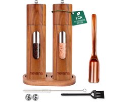 Nevana - Peper en Zoutmolen set - Pepermolen - Zoutmolen - Acaciahout - Instelbare maalgraad - Keukengerei - Koken