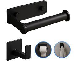 Nevana Toiletrolhouder - Wc rolhouder met ophanghaakje - WC Papier Houder - Badkameraccessoires - Reserverolhouder - Boren / Zonder boren / Zelfklevend - Zwart