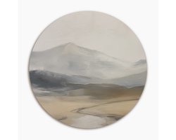 Nevelige berglandschap beige - Muurcirkel 60x60 cm - Wanddecoratie op Aluminium Dibond - Rond Wandpaneel