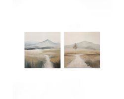 Nevelige berglandschap beige - Poster Set van 2 - 50x50 cm - Zonder lijst