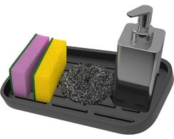 Nevi siliconen afwasrek zwart – gootsteenmat afdruipmat – multifunctionele droogmat keuken – lepelhouder zeephouder antislip