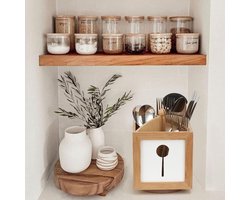 Nevolis Bestekhouder tafel 4 vakken draaibare bestekbox met decoratief bestekpatroon voor lepels vorken en messen houten bestekstandaard bestekorganizer bestekmand tafelorganizer - opbergsysteem keukengerei .