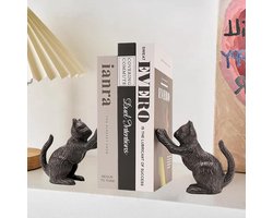 Nevolis Cat Decorative Bookends Shelf Cute Book Ends Hold Books Unique Cast Iron Stopper Heavy Duty Stands Vintage Antique Shelf supports .