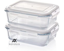 Nevolis Glazen Vershoudbakjes 1520 ml Set van 2 Rechthoekig Ovenschaal met Deksel Lucht- en Vloeistofdicht .