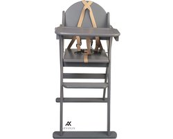 Nevolis Opklapbare Houten Kinderstoel Grijs voor Baby's en Peuters Voorgemonteerd Stijlvol Praktisch en Ruimtebesparend. .