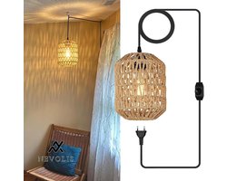 Nevolis Vintage Hanglamp Stekker E27 Retro-Dimbare Schakelaar DIY Hennep Touw Lampenkap Ø18cm Binnen/Buiten Hangende Lamp 4.5M Kabel voor Slaapkamer Foyer (Met 40W Gloeilamp) .