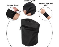 New Age Devi - 1 Stuk Multifunctionele Polsbandje Portemonnee - Voor Sport, Fitness & Buitensport - Met Rits - Unisex Polyester Design - Polsbandje met Portemonnee - Zwart