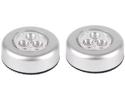 New Age Devi - Luxe Zelfklevende LED Druklampen Set - 2 Stuks Werkt Zonder Stopcontact 3 LED per Mini Spot Lamp Push Light Druk Lamp Voorraadkasten - Tenten - Autos - Boten