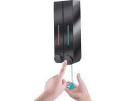 New Age Devi - Transformeer je badkamer met gemak en stijl deze Zeepdispenser - Zeeppompje - Wandmontage - Hangend - Wand - Muur - 2 Reservoirs - 2 Kamers - 430ml - Zwart