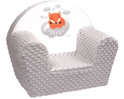 New Baby - Kinderfauteuil - Grijs Minky - Vrolijke vos - Afneembare hoes - Comfortabel en speels - Kindermeubelen - Zitplaats - Baby fauteuil - Zacht en tactiel