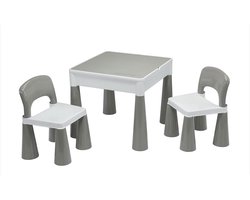 New Baby - Kindermeubelset - Tafel en Stoelen - Wit met Grijze Poten - Gebogen Rugleuningen - Plastic Meubels - Kindermeubels - Speeltafel - Speelkamer - Meubelset - Kinderspeelset