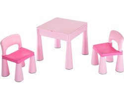 New Baby - Kindersetje - Roze Tafel met 2 Stoelen - Opbergfunctie - Geschikt voor Lego en Duplo - Multifunctioneel Speelmeubel - Kinderen Meubels - Kunststof Meubels - Zandbak - Waterplezier