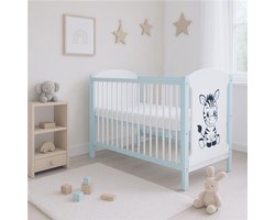 New Baby - Ledikant ELSA Zebra - Wit met Mintgroen - Babybedje met Dierenprint en Lattenbodem