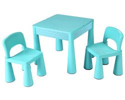 New Baby - Set tafel en stoelen - Tafel en twee stoelen groen plastic 51x51x46 cm - Speelgoedopslag - Waterpret - Zandbak - Lego basis - Kindermeubels