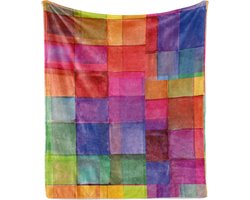 New Bed Abstract Regenboogkleurige vierkanten Zachte Flanellen Fleece Deken, 175 cm x 230 cm