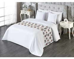 New Bed Bedloper, Bij Zonnebloemen en grappige bijendecoratieve accentbedsjaal voor hotels, huizen en gastenkamers - Donkerblauw Robijn Mosterdgeel - 50 x 224 cm