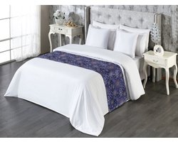 New Bed Bedloper, Donkerblauw Sneeuwvlokken kerstkunstdecoratieve accentbedsjaal voor hotels, huizen en gastenkamers - Donkerblauw Sneeuwvlokken - Kerst - 50 x 265 cm