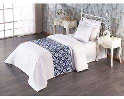 New Bed Bedloper, Hawaïaans Aloha Kunst Hibiscusbloemdecoratieve accentbedsjaal voor hotels, huizen en gastenkamers - Nachtblauw en Wit - 50 x 173 cm