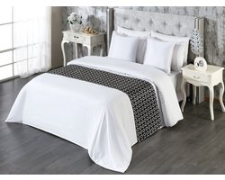 New Bed Bedloper, Ivoor en zwart Handgetekende Cirkelsdecoratieve accentbedsjaal voor hotels, huizen en gastenkamers - Ivoor en Zwart - 50 x 224 cm