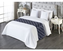 New Bed Bedloper, Marine Klassieke Nautische Zeezeilendecoratieve accentbedsjaal voor hotels, huizen en gastenkamers - Donkerblauw Wit - 50 x 265 cm
