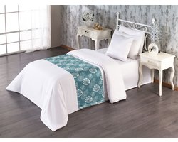 New Bed Bedloper, Tropisch Bananen monstera en palmdecoratieve accentbedsjaal voor hotels, huizen en gastenkamers - Leiblauw en Wit - 50 x 173 cm