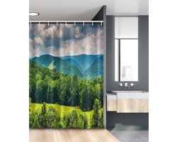 New Bed, Berg Landschap van Bergen, Douchegordijn Badkamer Decor Set met Haakjes, 120 cm B 180 cm L