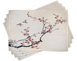 New Bed Bloemen Stijlvolle Kunst Vogels Set van 4 Placemat voor Eettafel, Wasbare Stof met Antislip Achterkant