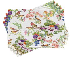 New Bed Bloemmotief Exotische lentebloemen Set van 4 Placemat voor Eettafel, Wasbare Stof met Antislip Achterkant