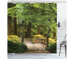 New Bed, Bos Houten Brug over Vijver Douchegordijn Badkamer Decor Set met Haakjes 180 cm B 200 cm L