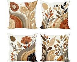New Bed Botanisch Boho Aardse Terra Cotta Kussenhoes met sierkussen, 4-pack, modern accent, dubbelzijdig digitaal bedrukt, 45 cm x 45 cm