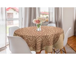 New Bed Bruine Mandala Cirkelvormige Harten Ronde Tafelkleed, Cirkel Tafelkleed voor Eetkamer Keuken Decoratie, 150cm Diameter