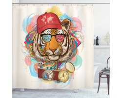 New Bed, Dier Hipster Tijger Zonnebril, Douchegordijn Badkamer Decor Set met Haakjes, 180 cm B 200 cm L