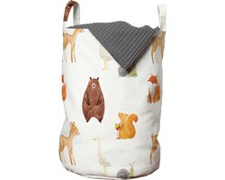 New Bed Dieren Dieren Waterverfschilderijen Opbergmand kinderkamer met Handvatten en Koordsluiting, Speelgoedmand kinderen - Speelgoedkist- Wasmand Kinderkamer - Wasbox - 33 x 48 cm