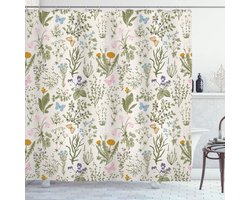 New Bed, Douchegordijn Botanisch Patroon Veldbloemen Pastel Kleuren, Badkamer Decor Set met Haakjes 180 cm B 200 cm L