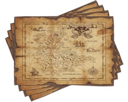 New Bed Eiland Oude papieren schatkaart Set van 4 Placemat voor Eettafel, Wasbare Stof met Antislip Achterkant
