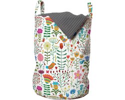 New Bed, Etnische Lentebloemen Opbergmand kinderkamer met Deksel, Speelgoedmand kinderen met Handvatten en Koordsluiting - Speelgoedkist- Wasmand voor kinderkamer of Wasruimte - Wasbox - 33 x 48 cm