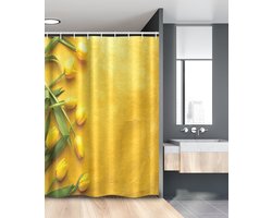 New Bed, Geel Tulpenbloemen Douchegordijn Badkamer Decor Set met Haakjes, 120 cm B 180 cm L