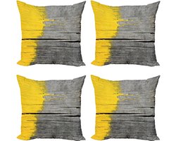 New Bed Geel Vintage Houten Bord Decoratieve Sierkussenhoes Set van 4 voor Bank Slaapkamer Woonkamer, 51cm x 51cm Gedrukte Kussenhoes