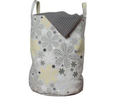 New Bed Grijs Gele bloem Wasmand met Handvatten en Koordsluiting, 33 cm x 48 cm
