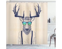New Bed, Hipster Rendier met Bril Douchegordijn Anti Schimmel, Shower Curtain Badkamer Decor Set met Haakjes, 180x200 cm