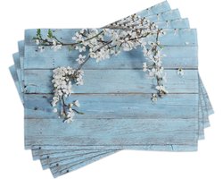 New Bed Hout Lentebloemen takken kunst Set van 4 Placemat voor Eettafel, Wasbare Stof met Antislip Achterkant
