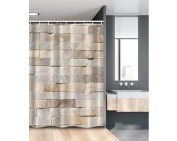 New Bed, Ivore Bakstenen Muur Stad, Douchegordijn Badkamer Decor Set met Haakjes, 120 cm B 180 cm L