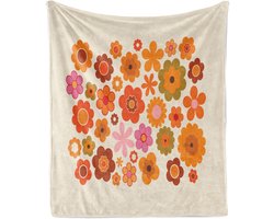 New Bed Jaren 70 Bloeiende bloemen op beige Zachte Flanellen Fleece Deken, 230 cm x 175 cm