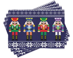 New Bed Kerstmis Retro Notenkrakers en Sneeuwvlokken Set van 4 Placemat voor Eettafel, Wasbare Stof met Antislip Achterkant