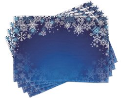 New Bed Kerstmis Winter sneeuwvlokken print Set van 4 Placemat voor Eettafel, Wasbare Stof met Antislip Achterkant