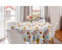 New Bed Kleurrijk Gelukkige Verjaardag Taart en Cadeau Ronde Tafelkleed, Cirkel Tafelkleed voor Eetkamer Keuken Decoratie, 150 cm Diameter